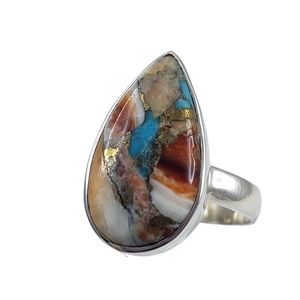 Spiny oyster + Arizona turquoise ring size 8 sterling silver artisan made